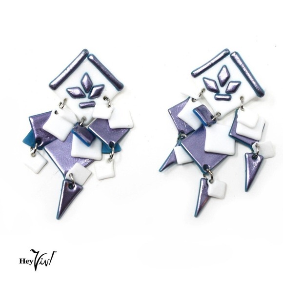 Vintage 1980s Lilac White Dangle Earrings on Card New/Old Store Stock - Hey Viv - Picture 3 of 5